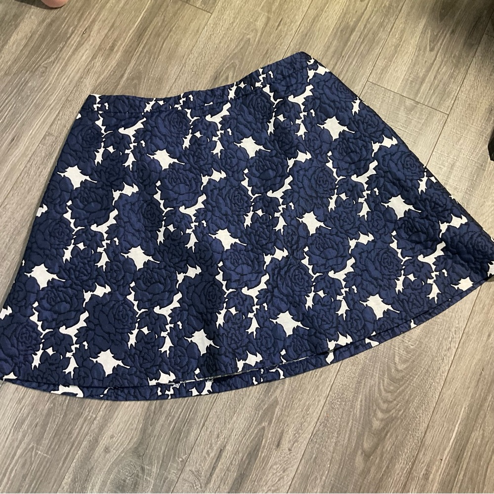 Navy and White Floral A-Line Skirt